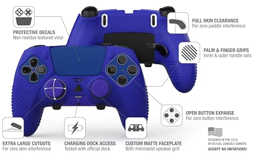 Foamy Lizard Eclipse PS5 Edge Controller Skin Combo Set | Dock Compatible, Protector Decals, Anti-Slip Soft Gel Silicone Cover, Faceplate Shell & Thumb Grips for PlayStation 5 DualSense Edge (Blue) - Thumbnail 4