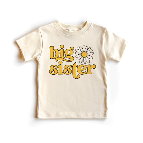 Big Sister Daisy Themed Birthday Party Shirt For Girls Big Sis Sibling Reveal Outfit Natural Toddler & Youth Tee