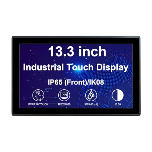 Image of VSDISPLAY 13.3'' 1920x1080 Industrial Touch Monitor IP65 Front Waterproof | IPS LCD Display,16:9 Aspect Ratio,10-Point Capacitive Touch, with H /D VGA Interface for Industrial Outdoor Kiosk Use