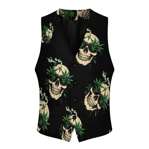Weed Skull Mens Slim Fit Suit Vest Dress Waistcoat Casual Business Vest4