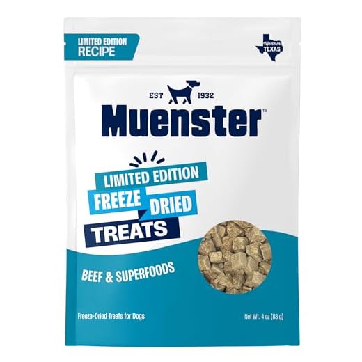 Muenster Premium Lean Beef & Superfoods Freeze Dried Dog Treats (4oz) - Healthy Coat, Joints & Digestion for Training or Meal Topper - Little Bits of Love Limited Edition - Made in USA