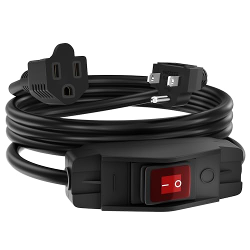Joinfworld Switched Extension Cord 8 Ft Outdoor 14AWG 3 Prong Extension Cord with Switch On/Off 15A 125V Waterproof Lighted Inline Power Switch for Electrical Equipment