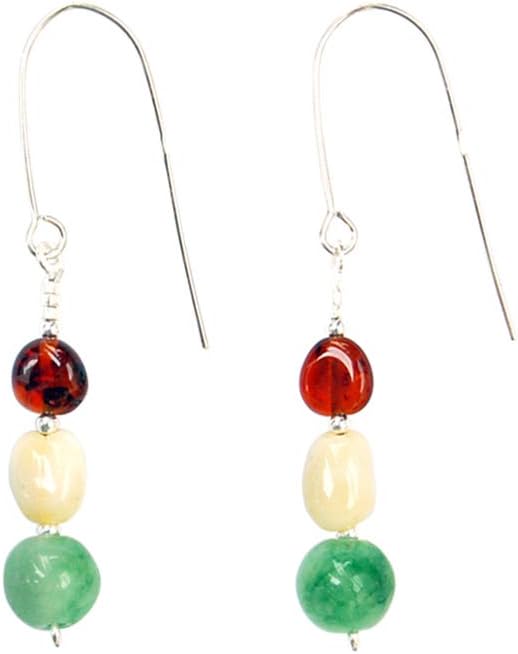 GOLDMAJOR Sterling Silver Amber Jade Bead Earrings