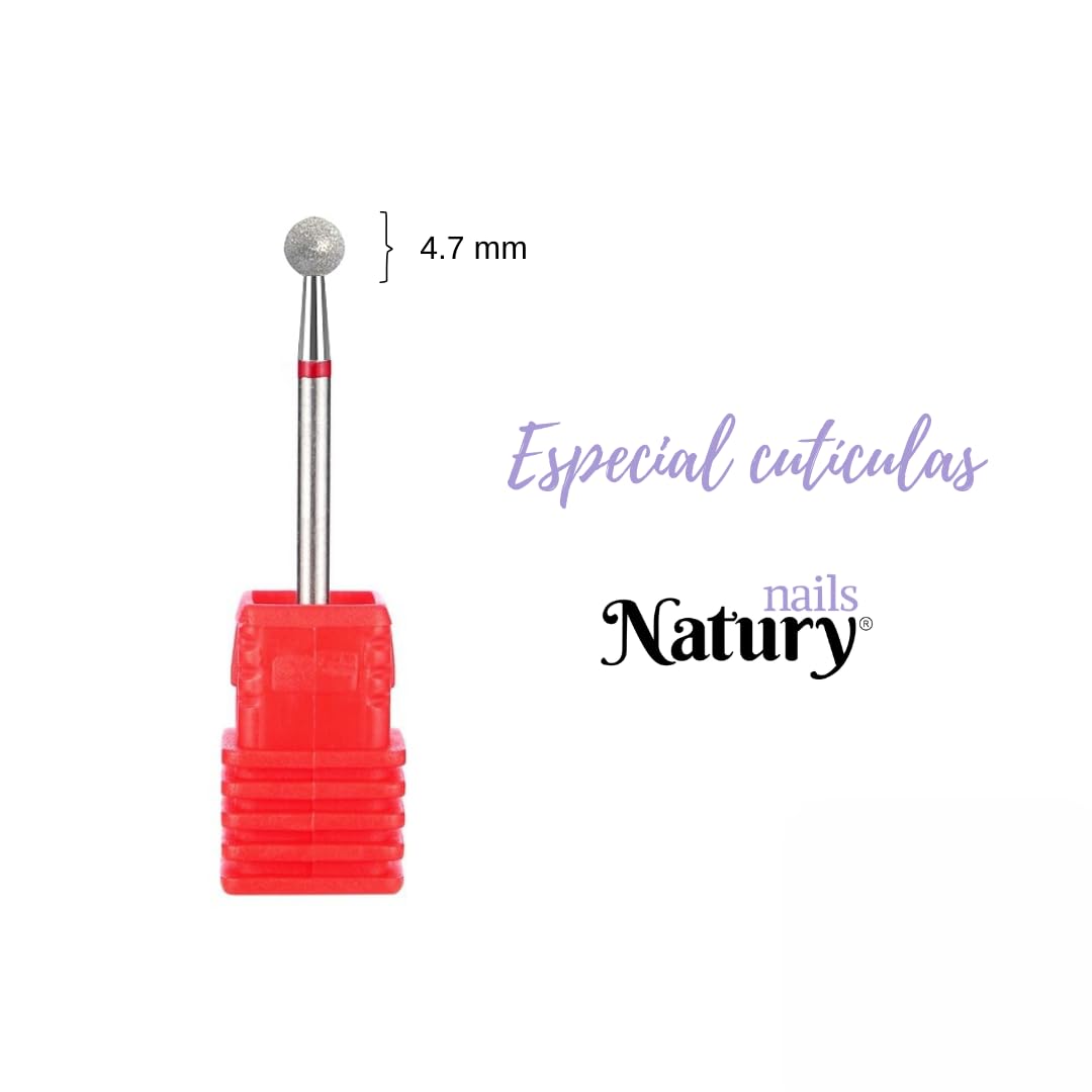Punta diamantata Natury Nails per tornio. Punta da trapano tonda da 4,7 mm per tornio. Manicure russa, pedicure, smalto semipermanente, cuticole, unghie e gel acrilici. Grana fine