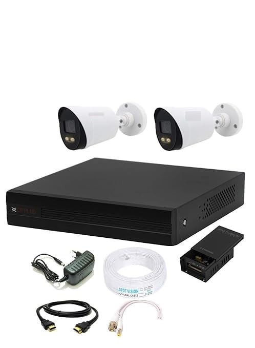 4 Channel DVR with 2 PCS CCTV Camera, Dual Light Color Night Vision Wired CCTV Cameras, Motion Detection, 4 Channel SMPS, 70 Meters CCTV Cable, Required BNC/DC, White