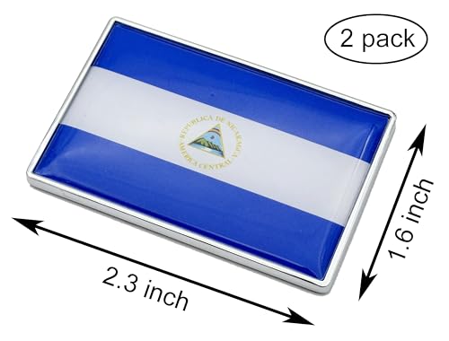 Image of 2 Pcs 3D Nicaragua Nicaraguan Flag Metal Car Stickers Chrome Decals,2.3 x 1.6 Inch Metal Truck Stickers,Patriotic Car Motorcycle Emblem.