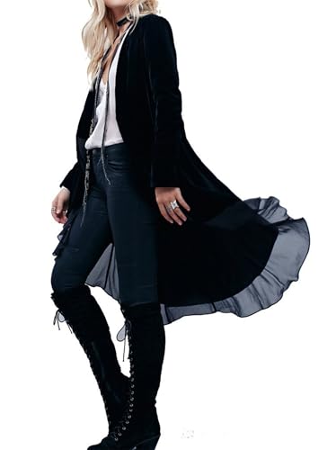 Beautiful Nomad Women's Long Sleeve Velvet Blazers Coat Casual Ruffled Asymmetric Cardigan Jackets