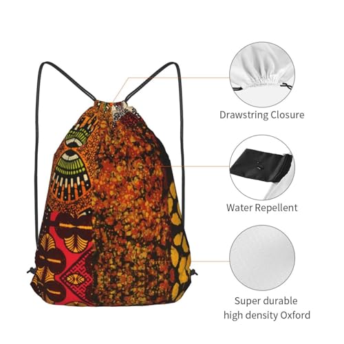 Mixed African Graphic Print Outdoor Leisure Drawstring Backpack, Lightweight Waterproof Sports Bag For Men & Women – Gym, Yoga, Travel2