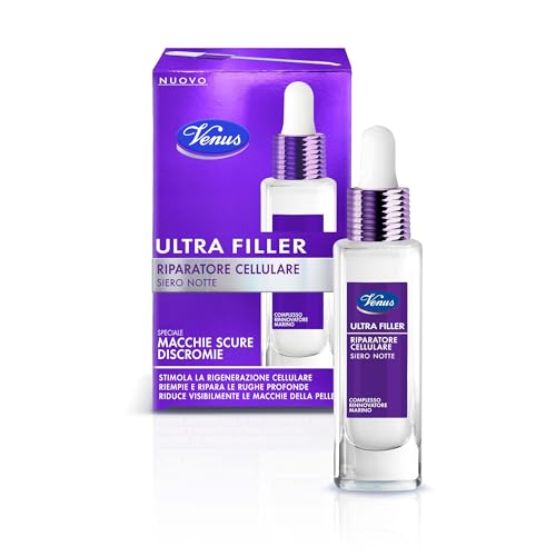 Venus, Ultra Filler Riparatore Cellulare Siero Notte, Con Complesso Marino, Acido Ialuronico e Niacinamide, Riduce Macchie e Rughe, Rigenera e Schiarisce la Pelle, 30 ml, Clinicamente Testato
