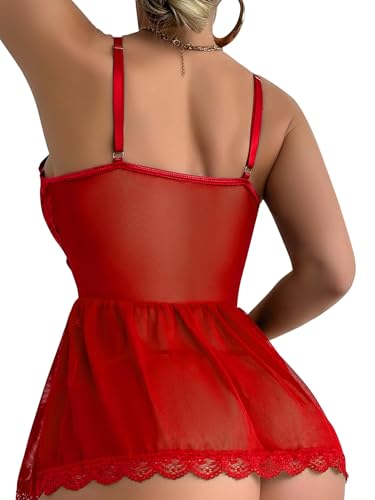 Image of Lilosy Sexy Garter Belt Mesh Lace Babydoll Lingerie Dress Set with Thong