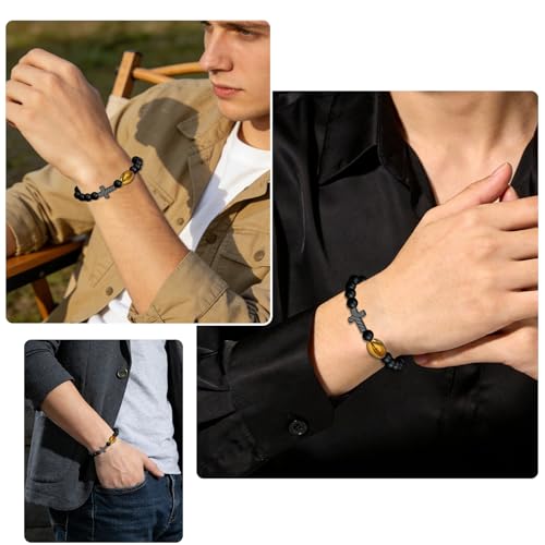 Pulsera con cruz bañada en oro para hombres miniatura 5