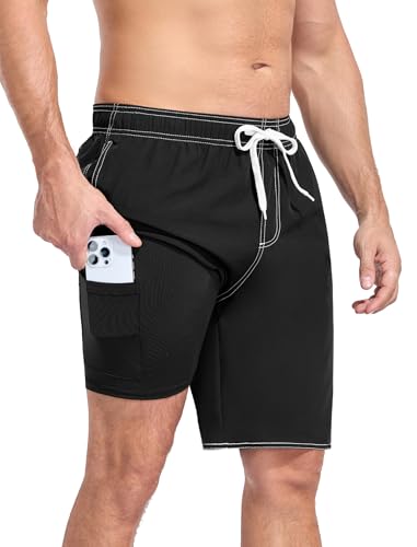 YnimioAOX - YnimioAOX Men Swim Trunks with 9 Inch Compression Liner - Quick Dry, Black, Large - Best Deal on Amazon