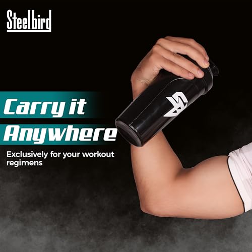 Image of Steelbird Super 700: High-Performance Gym Protein Shaker Bottle - Boost Your Workout! (Black)
