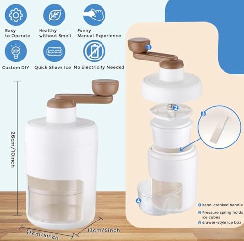 Image of Voracia Manual Ice Crusher Machine with Ice Box, Multicolour, Plastic, 500ml, Hand-Cranked, BPA Free, for Home Kitchen
