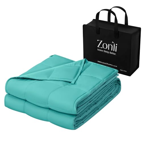 Image of ZonLi Weighted Blanket for Adults(48 inchx72 inch,15lbs, Dark Green) Twin Size High Breathability Cooling Heavy Blanket, Soft Material with Premium Glass Beads,All-Season.