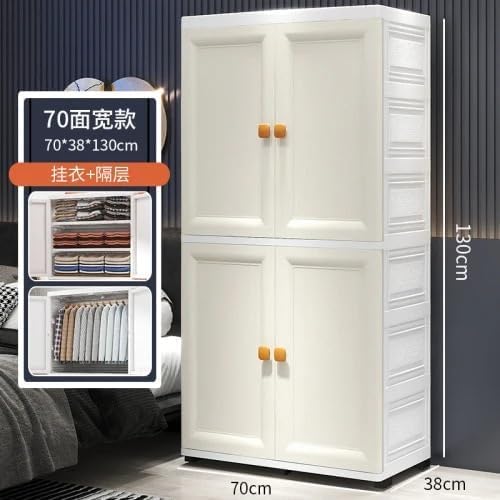 Image of EXVITO Plastic Wardrobe for Cloth with Drawers & Hanging Rod | Cupboard for Clothes Storage | Foldable Collapsible Plastic Almirah | Cartoon Design Cabinet for Bedroom and Livingroom (White)