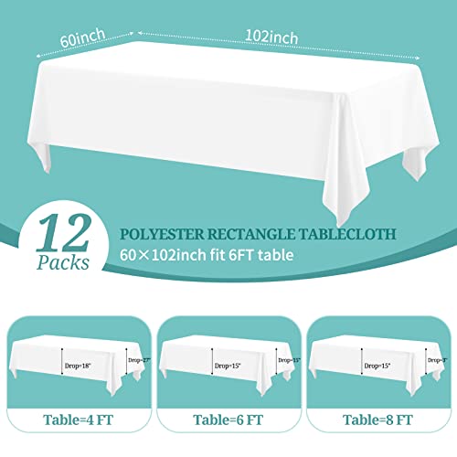 Pesonlook 12 Packs White Polyester Tablecloths 60 x 102 Inch for 6ft Rectangle Tables Washable Rectangular Polyester Tablecloth White Table Cover for Wedding,Banquet,Event,Party - Image 4