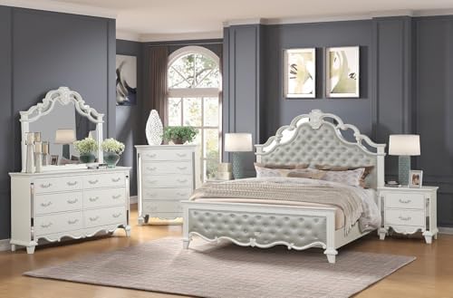 First of a Kind Cosmos Furniture Sonia Pearl Queen Bedroom Set - 5 Piece Set with Bed, D...