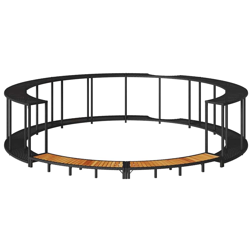 Ribete para bañera de hidromasaje con espacio de almacenamiento, color negro de ratán sintético y escalón de madera de acacia, apto para jacuzzis portátiles