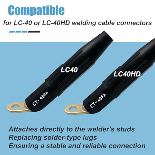 Image of 2PK CT-40FA Welding Terminal Connector, Welding Lug Connector Adapter, Terminal Lug for Lenco Style LC-40 LC-40HD Male Leads Connectors, 17 /32 inch Stud Hole, Angle 45, 08030
