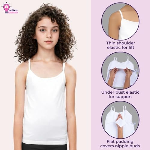 Image of Adira | Cotton Camisole for Beginners | Beginners Cami for Puberty | Flat Padding for Nipple Coverage | Confidence for School & Home | Soft Stretchy Cotton | Pack of 3