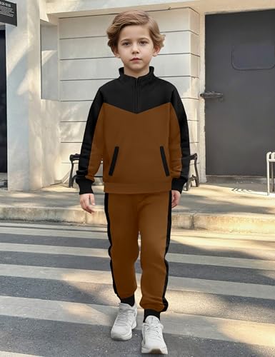 Boys Clothes Solid Color Block Kid Boys' Clothing Sets Stand Collar Half-Zip Sweatsuit 2pcs Outfits with Pocket 6-12y