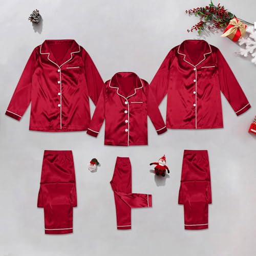 2025 Family Satin Christmas Pajamas Sets Solid Silk Xmas Pjs Matching Sets Soft Sleepwear for Mens Womens Adults Kids Dad Red2