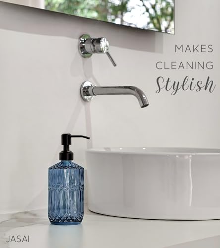Image of JASAI 18 Oz Blue Soap Dispenser with Black Rust Proof Pump | Refillable Bathroom Soap Dispenser with Thick Glass, Kitchen Soap Dispenser for Hand Soap, Dish Soap, Lotion.(Blue)