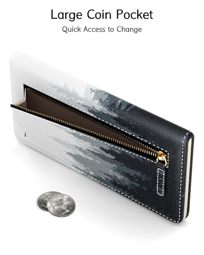 Image of Nipichsha Womens Wallet, RFID Slim Wallets for Women, Thin Ladies Credit Card Holder Purse, Cute Leather Bifold Clutch Billfold with 11 Card Slots & ID Window, Ink Painting Forest