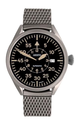 Aristo Flieger 43 Brüniert - Automatik Herren Armbanduhr - Vintage Edelstahlarmband - brüniertes schwarzes Edelstahl Ziffernblatt mit Front aus Saphierglas - Made in Germany