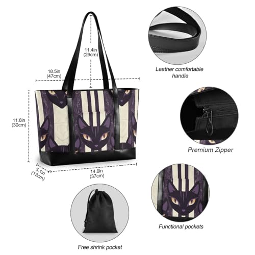 Tribal Style Black Cats Large Capacity women laptop tote bag with zipper briefcases for mom with lunch4