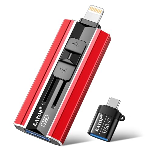 EATOP 512GB Flash Drive Intended for iPhone iPad USB Photo Stick for Photo & Video Backup External Phone Memory Storage No App Required Compatible with iOS Android & PC Bright Red