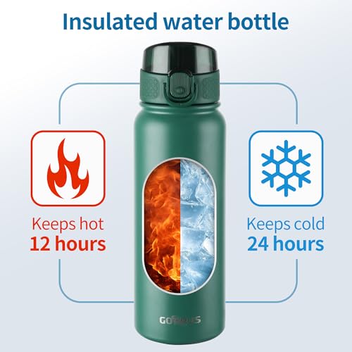 Image of GOPPUS Insulated Water Bottle 20oz Stainless Steel BPA-Free Sports Bottle Ideal for School and Travel Silicone Spout Lid Prevents Leaks, Sweat, and Dust (army green)