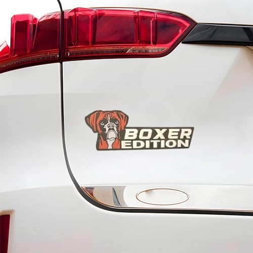 Image of Cute Dog Car Badge Laser Cutting Car Emblem,Funy 3D Acrylic Dogs Badge Rated Car Emblem Automotive Badge Decals and Stickers for Car, Truck, Rv, Boat Exterior Decoration (Boxer)