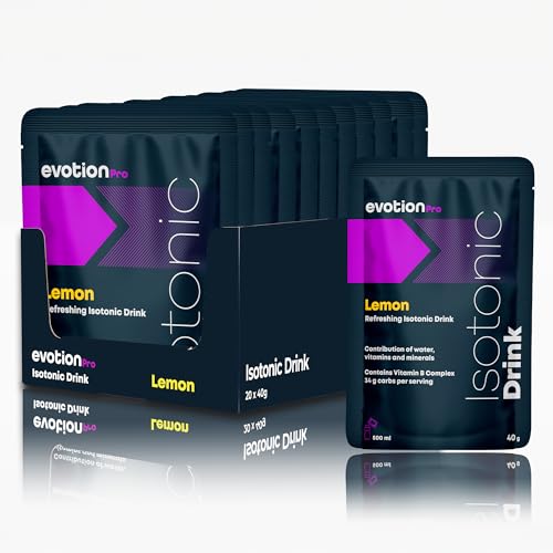 EVOTION PRO - Bebida Isotónica en Polvo - Electrolitos, Carbohidratos y Vitaminas - Sales Minerales para Deporte - Vegano y Sin Gluten (800 g (Paquete de 20 uds), Limón)