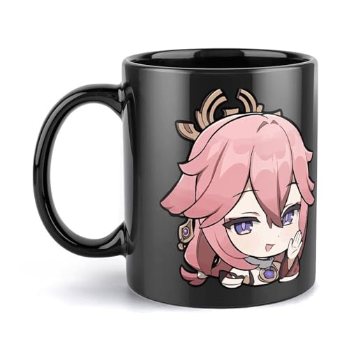 黒い マグカップ 磁器カップ 原神 両面印刷 コーヒーカップ ティー コップ 水筒 お茶 飲用 食器 ビールグラス マジック ミルク 朝食 おしゃれ 330ml 贈り物