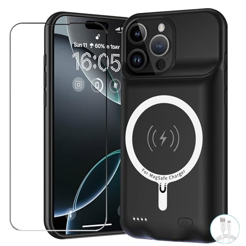 Battery Case for iPhone 16 Pro Max, Upgraded 12000mAh Battery Pack Rechargeable Charger Case with Wireless Charging Compatible for iPhone 16 Pro Max (6.9 inch) External Battery Charging Cover (Black)