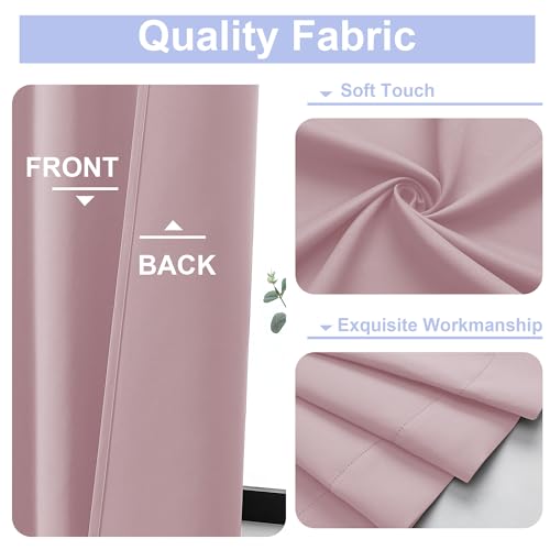 Simplebrand Ava Blush Blackout Curtains for Bedroom 96 Inches Long 2 Panels, Solid Thermal Insulated, Energy Saving Nursery Window Treatment Curtains Blackout Drapes, W40 x L96 Inch, Blush