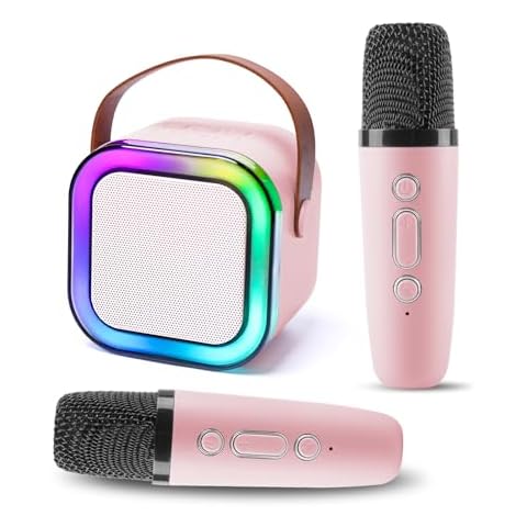 Karaoke Machine for Kids, Portable Mini Karaoke Microphone Speaker with 2 Mic & 1 Type-C Cable & Light, Gifts Toys for All Smartphones, Birthday, Family, Home Party Cover