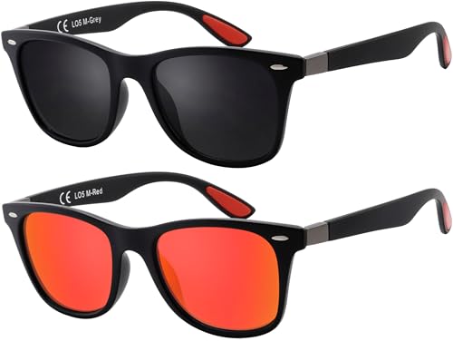La Optica B.L.M. Occhiali da sole uomo donna UV400 protezione Festival JGA Sport Rave – Set di 2 lenti nere opache 1 x grigio 1 x rosso a specchio
