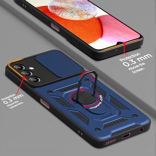 Image of Pikkme Back Cover for Samsung Galaxy A14 4G / A14 5G | 360 Protection Case | Sliding Camera Shield Cover & Ring Holder Stand D10 Tough Armor Bumper Case (Blue)