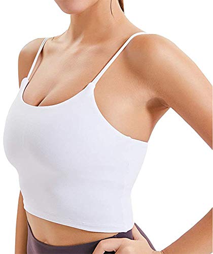 Norhu Women's Longline Sports Bra Padded Yoga Gym Fitness Cami Cropped Tank Top (White, M)