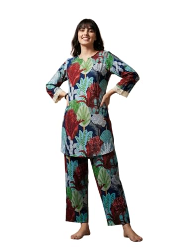 Image of Bee M Pee Designer Trendy Floral Printed Poly Rayon Cotton Kurta Coord Sets for Women | Stylish Casual Kurti Tunic Cord Set with Pant for Woman for Office