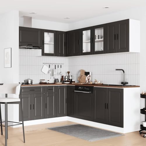 IKAYAA Mueble de Cocina 11 Piezas Porto, Muebles De Cocina por Modulos, Armario Inferior de Fregadero, Armario Colgante para Horno Negro Type-3