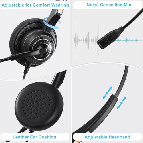 Arama A202S Rj9 Phone Headset With Noise-Canceling Mic & Volume Mute Control Telephone Headset Compatible thumb #4