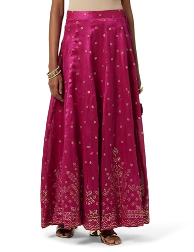 Image of BIBA Women Polyester Maxi Metallic Design Flared Skirt