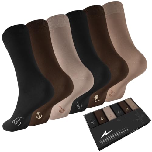 Image of Niorasen Men's Bamboo Rayon Dress Socks, 6 Pairs, Mid Calf