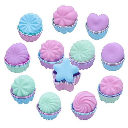 To encounter Paquete de 48 moldes de silicona para hornear cupcakes, forros de silicona antiadherentes de grado alimenticio, moldes de silicona reutilizables de 3 pulgadas, aptos para horno,