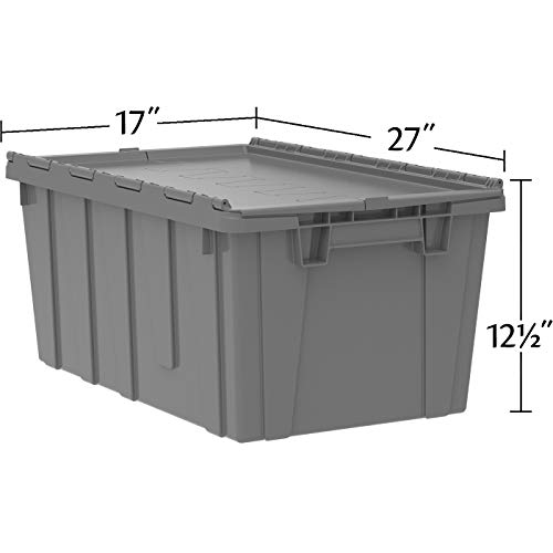 Buckhorn AR2717120204000 Industrial Plastic Stackable Storage KeepBox Tote Container with Hinged Attached Lid, 27-Inch L x 17-Inch W x 12-Inch H, Green