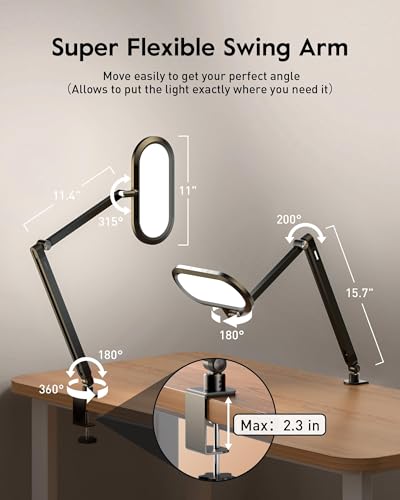 Image of LED Desk Lamp for Home Office, Double-Sided Desk Light with Stepless Dimmable Knob, Memory, Adjustable Arm Clip for Video Recording, Zoom Call, Studio